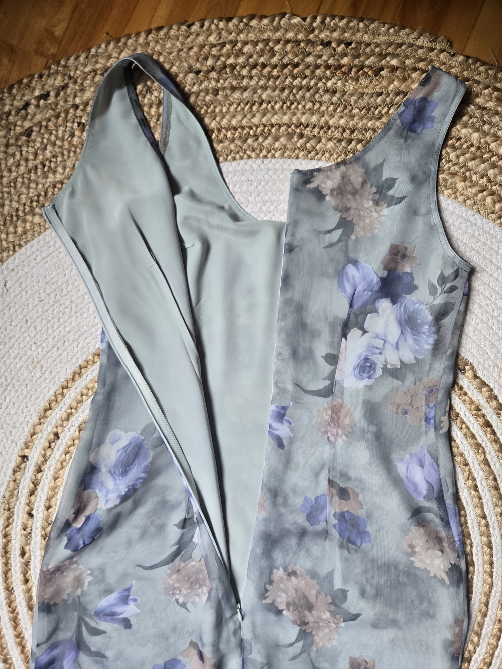 Vintage 90s Scoop-Neck Floral Maxi Dress Sage Blue Whimsigoth Grunge Gothic S/M - Picture 8 of 16